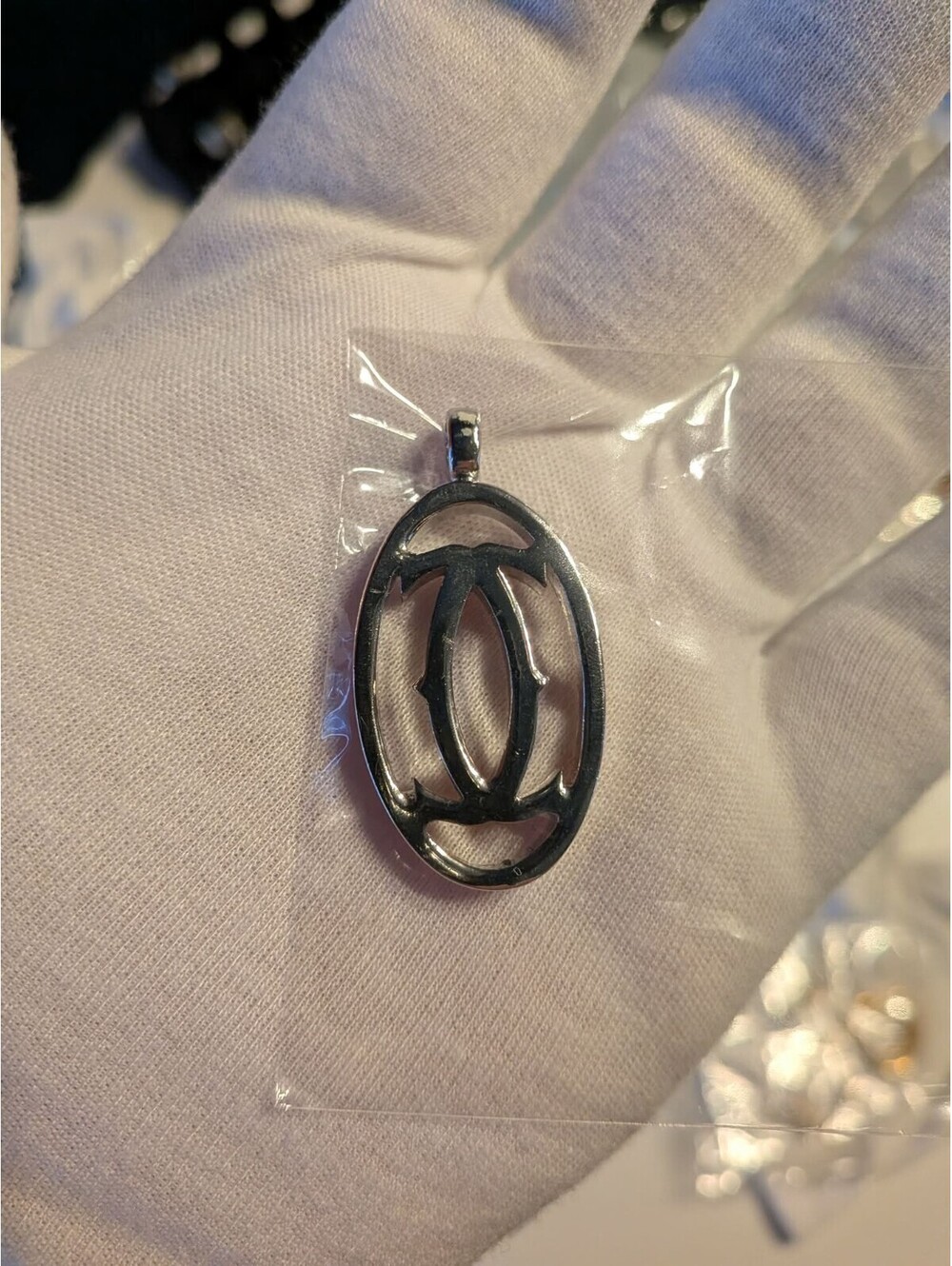 Cartier 2C Logo Silver Tone Key Ring Bag Top Charm Keychain